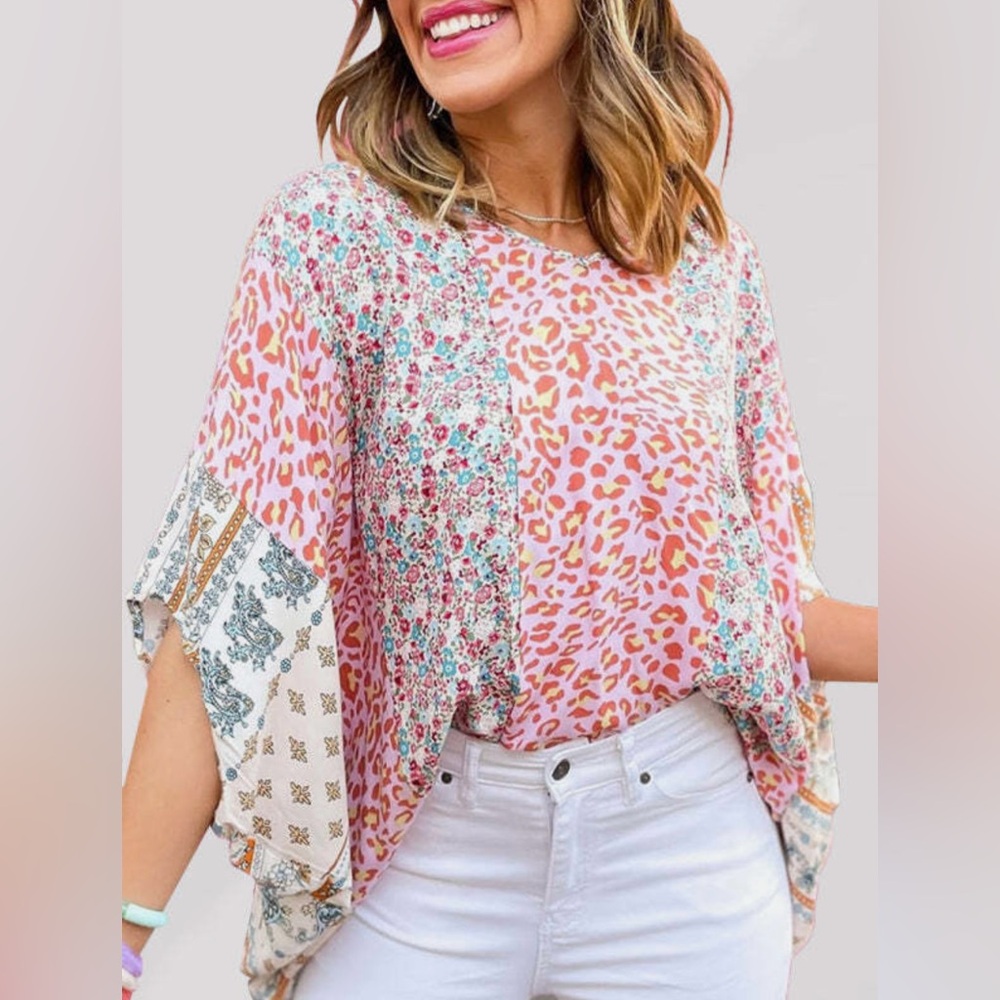 Women's New Leopard Print Dolman Sleeve top 2XL